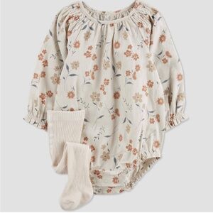 Carters Just One You Baby Girls Floral Bubble With Cream Tights- 18 months